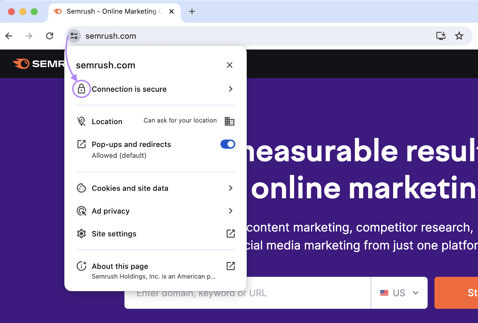 "Connection is secure" padlock next to the "status.econsuite.com" in the browser’s address bar