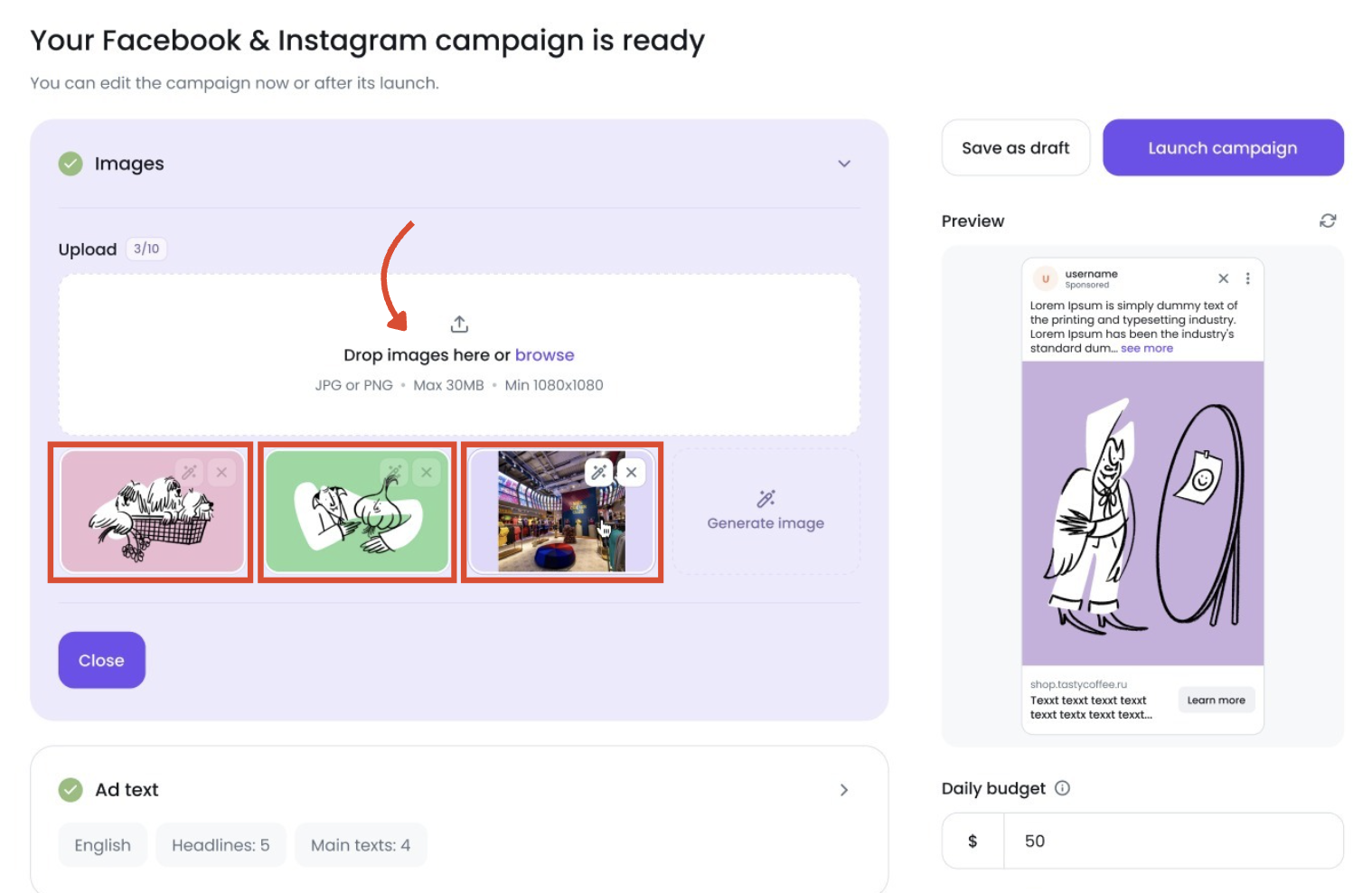 Ad Launch Assistant’s campaign creator